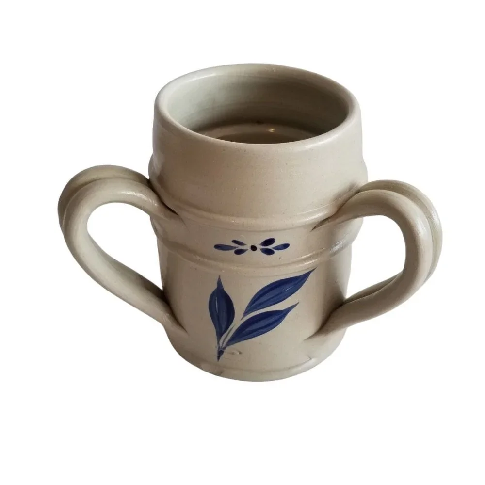 Williamsburg Pottery 3 Handle Mug Container Vase Cobalt Blue Stoneware Vintage